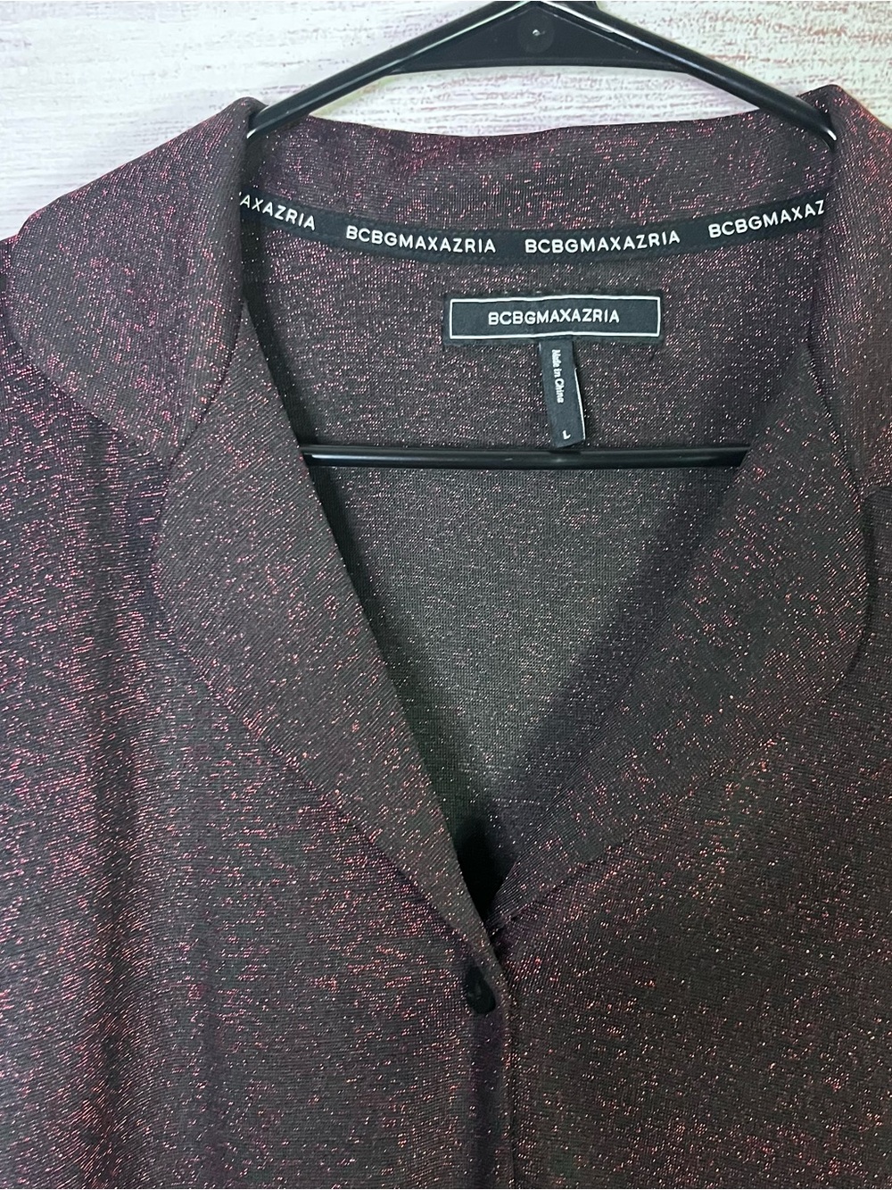 BCBGMaxazria 2 Piece Black Red Shimmer Long Sleeve Pants Set Size Large